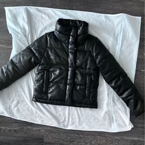 Abercrombie vegan leather puffer coat, size small